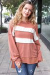 Feeling Playful Rust Stripe Color Block French Terry Hoodie