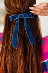 Navy Blue Velvet Clip-On Double Bow