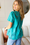 Teal Cotton Embroidered Button Down Cotton Top