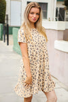 Lock Eyes Taupe Animal Print Ruffle Hem Knit Dress