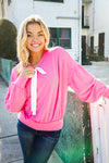 Pretty In Pink French Terry Bow Tie Drop Shoulder Pullover