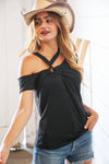 Black Cold Shoulder Keyhole Knit Top