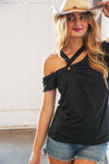 Black Cold Shoulder Keyhole Knit Top