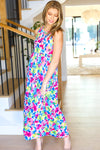 Watercolor Floral Fit and Flare Sleeveless Maxi Dress