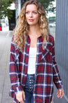 Make a Move Cabernet Plaid Button Down Long Sleeve Top