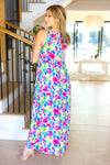 Watercolor Floral Fit and Flare Sleeveless Maxi Dress