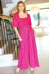 Feeling Femme Fuchsia Floral Smocked Wide Leg Jumpsuit