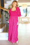 Feeling Femme Fuchsia Floral Smocked Wide Leg Jumpsuit