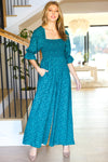 Feeling Femme Teal Floral Smocked Wide Leg Jumpsuit