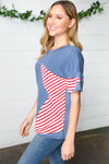 Red Striped Star Detail French Terry Patriotic Top