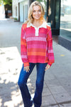 Be Bold Magenta Striped Button Down Placket Collared Top