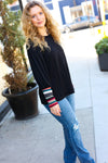 Black Multicolor Stripe Banded Puff Sleeve Top