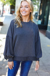 Weekend Ready Charcoal Mineral Wash Rib Pullover Top