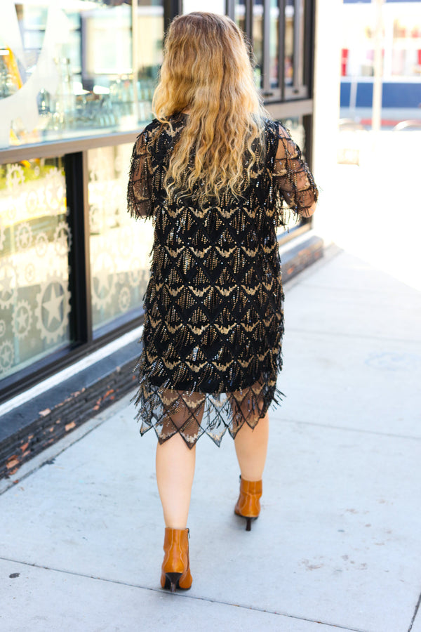 Feeling The Love Black & Gold Diamond Pattern Sequin Fringe Dress Modest Pop Feeling The Love Black & Gold Diamond Pattern Sequin Fringe Dress Modest Pop