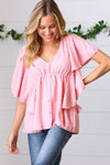 Soft Pink Swiss Dot Ruffle Woven Top