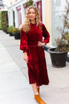 Holiday Dreaming Burgundy Velvet Mock Neck Smocked Waist Dress