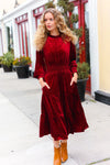 Holiday Dreaming Burgundy Velvet Mock Neck Smocked Waist Dress