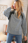 Grey Turtleneck Textured Jacquard Sweater Top