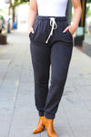 Feeling Cozy Ash Black Acid Wash Fleece Sweatpants