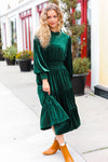 Holiday Dreaming Hunter Green Velvet Mock Neck Smocked Waist Dress