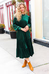 Holiday Dreaming Hunter Green Velvet Mock Neck Smocked Waist Dress