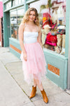 Feeling Femme' Blush Asymmetric Tiered Tulle Midi Skirt