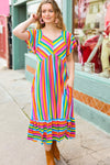 Bright Thoughts Rainbow Stripe Flutter Sleeve Fit & Flare Maxi Dress