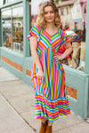 Bright Thoughts Rainbow Stripe Flutter Sleeve Fit & Flare Maxi Dress