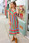 Bright Thoughts Rainbow Stripe Flutter Sleeve Fit & Flare Maxi Dress