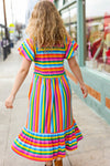 Bright Thoughts Rainbow Stripe Flutter Sleeve Fit & Flare Maxi Dress