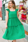 Lots To Love Kelly Green Smocked Flutter Sleeve Tiered Midi Dress