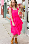 Lots To Love Fuchsia Smocked Flutter Sleeve Tiered Midi Dress