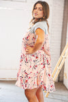 Blush Floral Crinkle Rayon & Terry Babydoll Tiered Dress