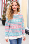 Snow White Nordic Fair Isle Print Cable Knit Hacci Sweater