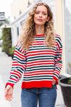 Christmas Red & Green Striped Oversized Knit Sweater