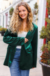 Holiday Stunner Hunter Green Velvet Lapel Blazer