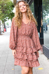 Feminine Flair Terracotta Leopard Print Ruffle Tiered Dress