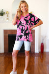 Tropical Vibes Black & Hot Pink Floral V Neck Top