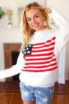 American Flag White Crochet Oversized Knit Sweater