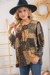 Black & Taupe Multi Leopard Patchwork Yoke Tie String Top