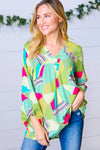 Key Lime Geometric Color Block Top