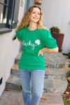 Lucky Lady Shamrock Green Sequin Puff Sleeve Knit Sweater Top