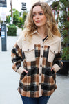 Adorable Taupe Corduroy & Plaid Sherpa Button Jacket