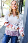 Boho Energy Taupe Stripe & Paisley Twofer Terry Top