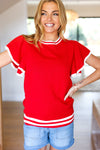Feeling Festive Red & White Ruffle Sleeve Sweater Knit Top