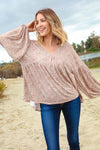 Paisley V Neck Bubble Sleeve Babydoll Top