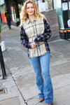 Navy & Beige Cotton Plaid Hi-Lo Shirt Top