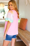 Stand Out Pink Rainbow Sequin Puff Sleeve Top