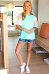 Stand Out Mint Rainbow Sequin Puff Sleeve Top