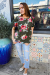 Flower Power Moss Green Floral Print Ruffle Puff Sleeve Top